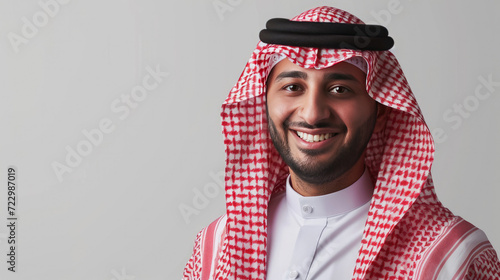 Confident Arab businessman exemplifying customer service and entrepreneurial success.