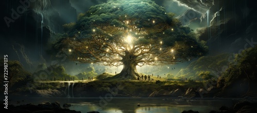 Magical tree grows in its roots in nature