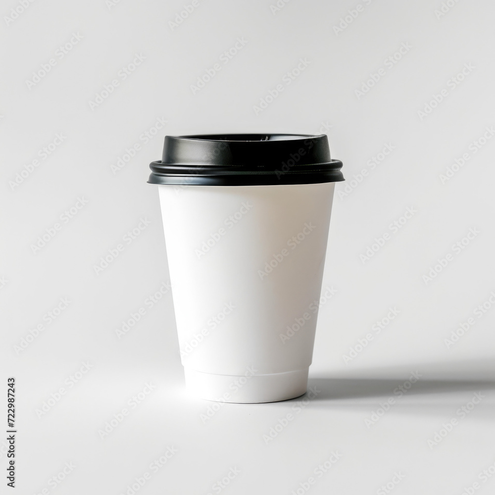 Blank takeaway coffee cup with lid on neutral backdrop, ideal for branding mockup. Blank takeaway coffee cup with lid on neutral backdrop, ideal for branding mockup.