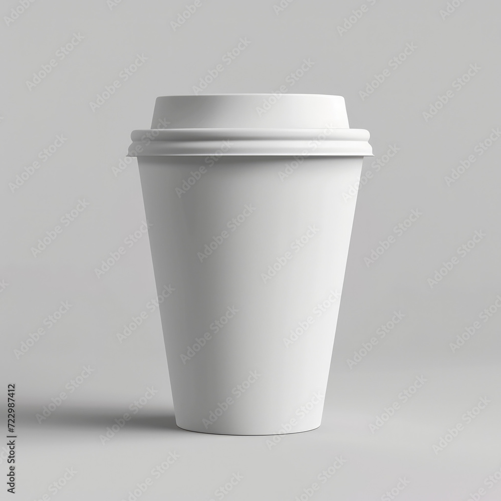 Blank takeaway coffee cup with lid on neutral backdrop, ideal for branding mockup.