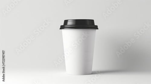 Blank takeaway coffee cup with lid on neutral backdrop, ideal for branding mockup.