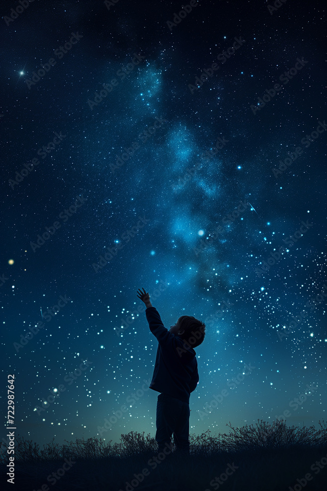 Little boy at night, stars