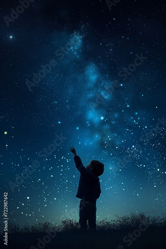 Little boy at night  stars