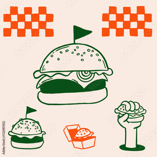 Hand drawn burger vector doodle. Hamburger sketch illustration for print, web and infographics.