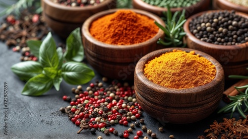 Variety of spices on kitchen table