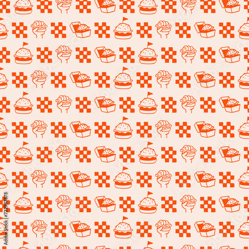 Seamless pattern with sketched burger, cheeseburger or hamburger. Background template for fast food.