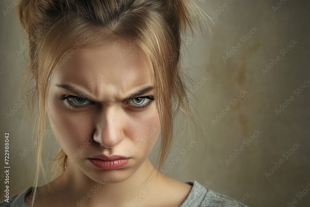 Naklejka premium Frustrated Young Woman with Intense Gaze