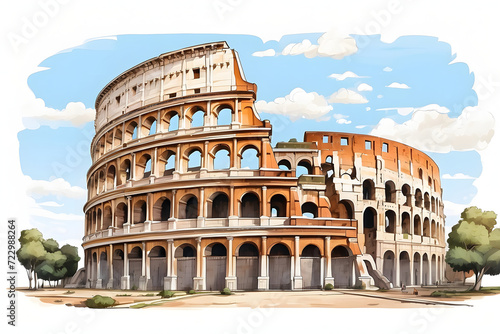 Close-up front view of aesthetic Colosseum illustration