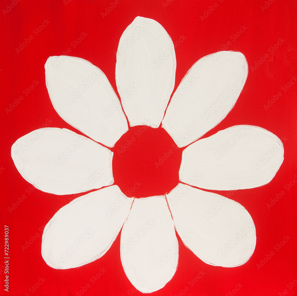 Fototapeta premium White flower on red background painting