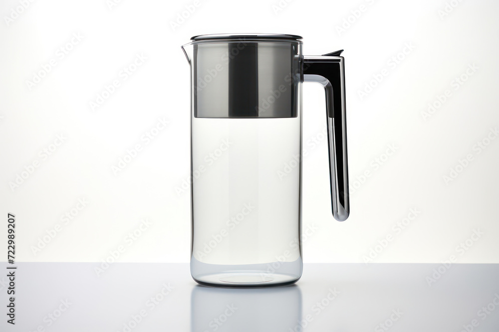 Hot Black Coffee in White Glass with Stainless Steel Filter and Plastic Handle on Modern Kitchen Equipment, on White Background Hot Black Coffee in White Glass with Stainless Steel Filter and Plastic Handle on Modern Kitchen Equipment, on White Background