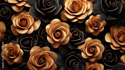 Illustration gold and black rose flower