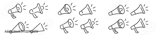 Megaphone Marketing Loudspeaker Volume Sound Advertising Announcement editable stroke linear icon collection vector illustration