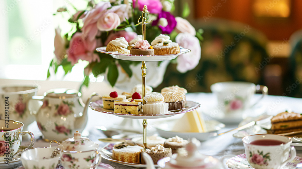 Delightful afternoon tea with cakes and pastries