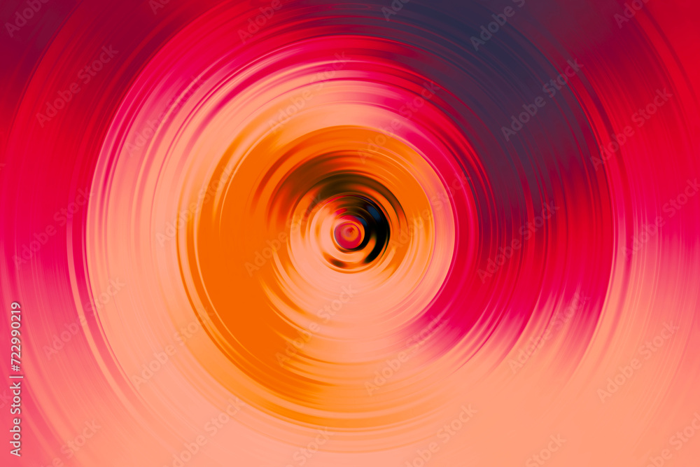 Fototapeta premium Koncentryczne okręgi z gradientem z dominacją koloru czerwonego, rozmycie ruchu - abstrakcyjne tło, tapeta