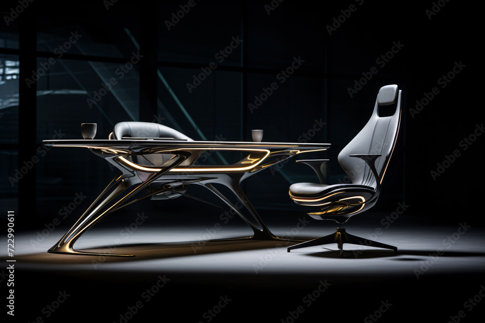 The future vision of the office in the near future. Luxury desk with executive chair.