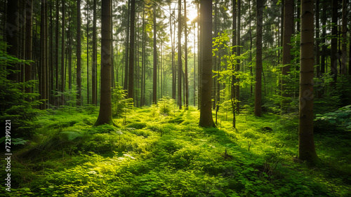 Ein von der Sonne durchfluteter Wald