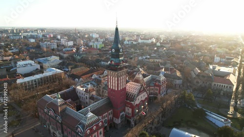 Subotica City hall. Panorama in golden hour