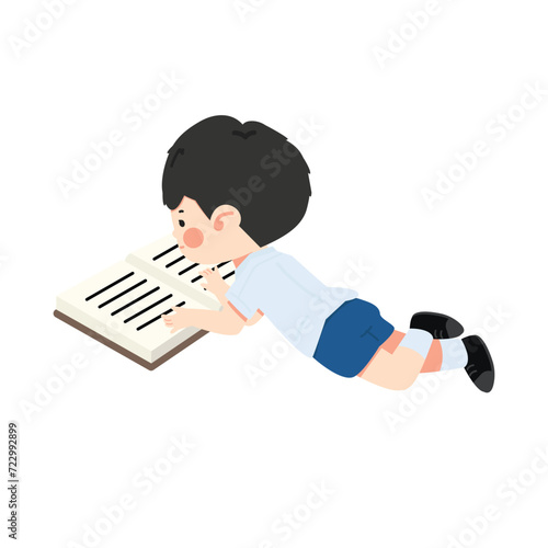 Kid reading boy lying with book
