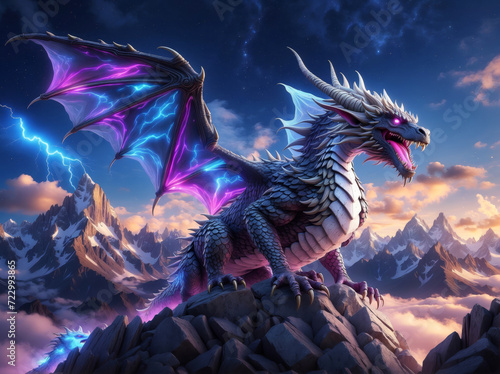 A colorful dragon on a mountain photo