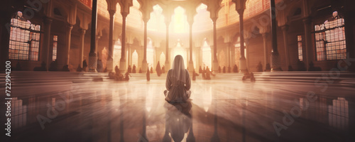 Inside a Serene Mosque – A Muslim Praying, Fictional character created by Generative AI.