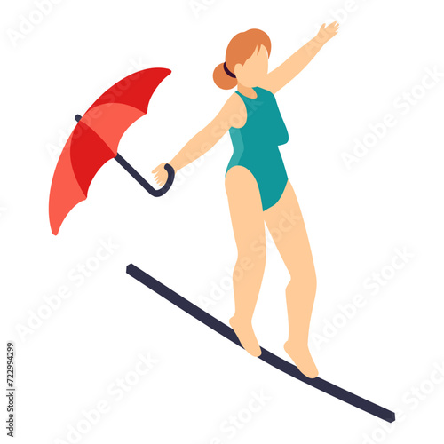 Female tightrope walker holding an umbrella isometric Concept, Funambulism Vector Icon Design, circus artist Symbol, Street Mime performer Sign, Carnie troupe Stock illustration