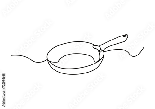 Frying pan in continuous drawing vector. One line Frying pan icon vector background. Frying pan icon. Continuous outline of a Frying pan icon.
