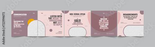 How to be skilled in communication, marketing, bargaining, social media carousel banner design for coach, eps vector illustration