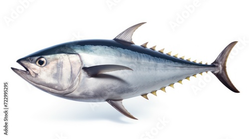 Bluefin tuna on a white background, fresh tuna caught by fishermen. Tuna fish contains very high amounts of folate, iron and vitamin B12 so it can prevent anemia.