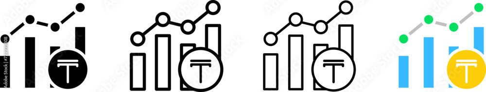 Tenge chart up icons. Different styles, set of Tenge charts up. Vector icons Tenge chart up icons. Different styles, set of Tenge charts up. Vector icons