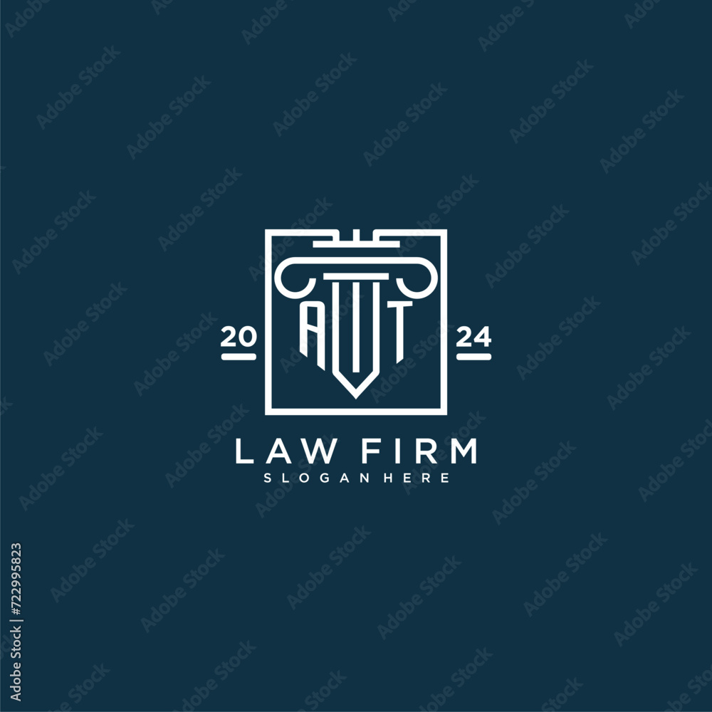 AT initial monogram logo for lawfirm with pillar design in creative square