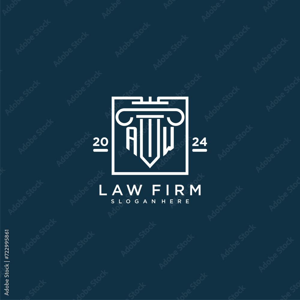 AW initial monogram logo for lawfirm with pillar design in creative square AW initial monogram logo for lawfirm with pillar design in creative square