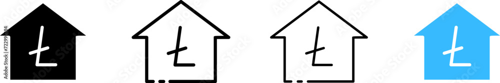 Ltc inside house icons. Different styles, Litecoin set inside house icons. Vector icons Ltc inside house icons. Different styles, Litecoin set inside house icons. Vector icons