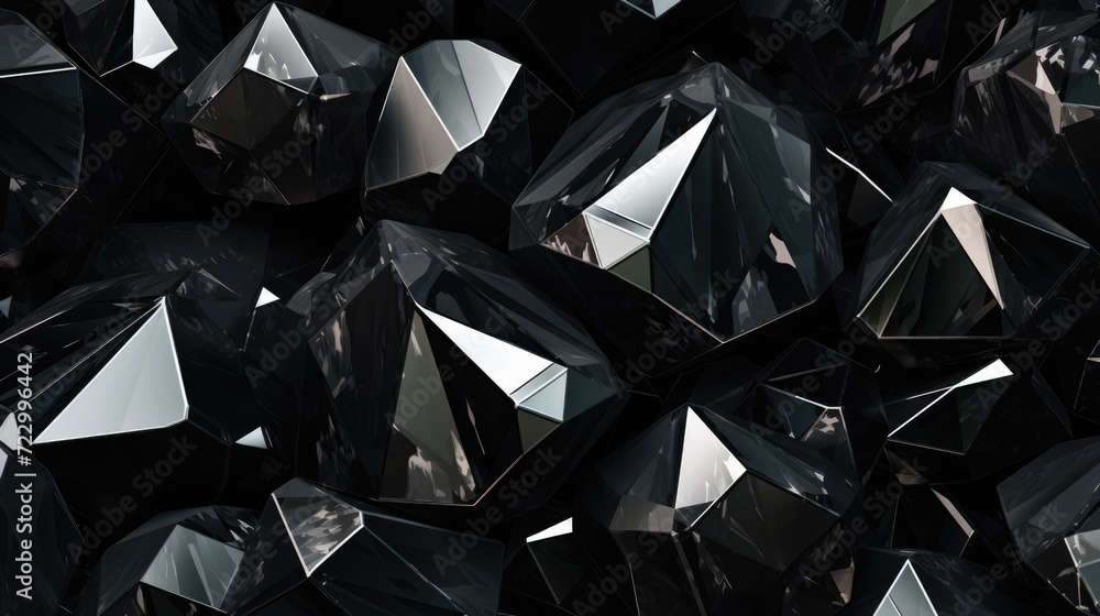 Abstract Black Diamonds with Reflective Surfaces. Close-up of numerous abstract black diamonds with sharp edges and reflective surfaces. Abstract Black Diamonds with Reflective Surfaces. Close-up of numerous abstract black diamonds with sharp edges and reflective surfaces.