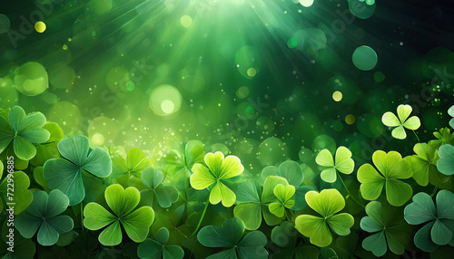 St. Patrick's Day abstract green background decorated with shamrock leaves. Patrick Day pub part
