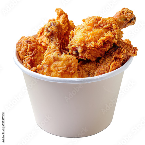 Fried chicken in paper bucket. isolated on transparent background, Fried chicken on white With clipping path.