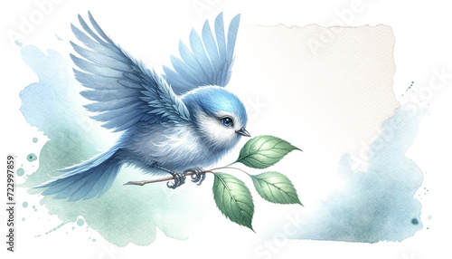 幸せの青い鳥、水彩（AI生成イラスト） photo
