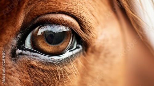 Animal rights concept close-up view of a horse eye reflections emotion. © พงศ์พล วันดี