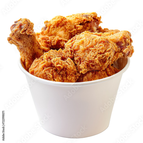 Fried chicken in paper bucket. isolated on transparent background, Fried chicken on white With clipping path.