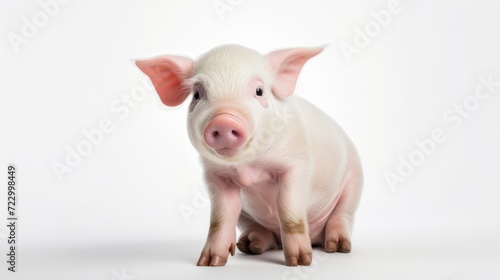 Animal rights concept A cute small pig with pink skin and soft fur.