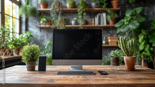 Home office white and black  with laptop and smartphone  photography