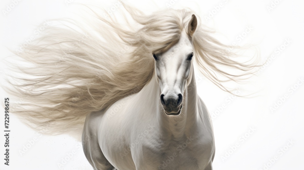 Animal rights concept white horse with flowing mane