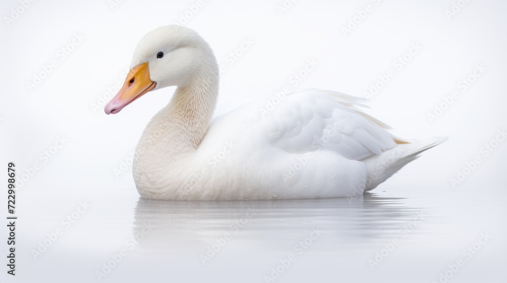 Fototapeta premium Animal rights concept white duck floating on calm water