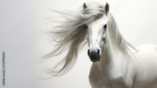 Animal rights concept white horse with its mane flowing beauty and grace. photo