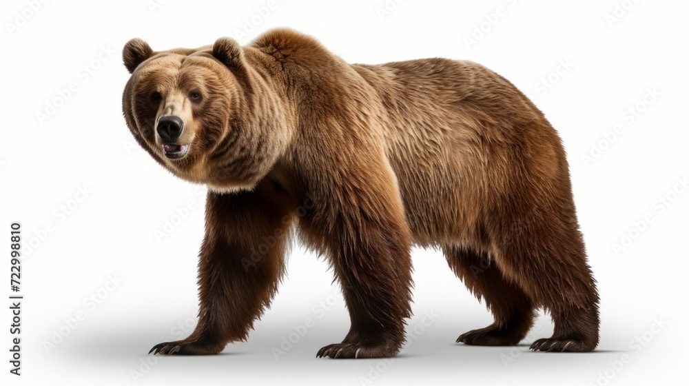 Obraz premium Animal rights concept a brown bear in a white background setting.