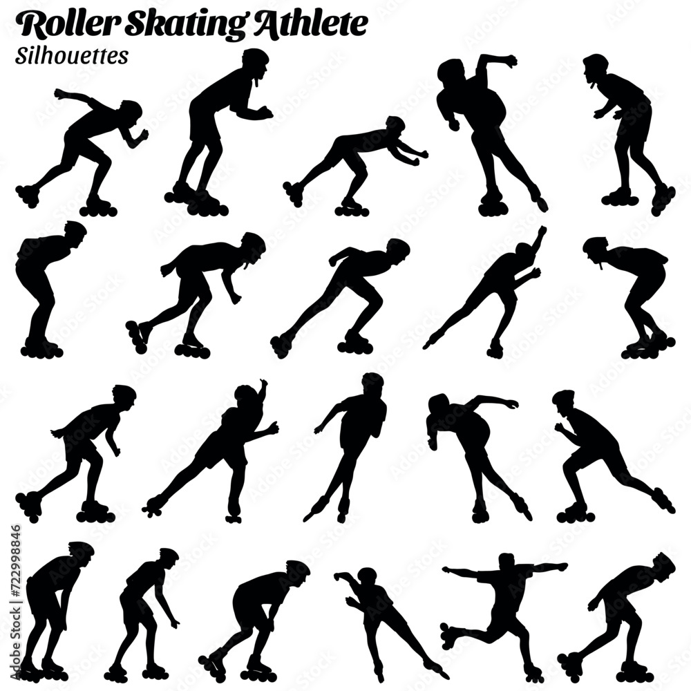 Roller skating athlete silhouette collection