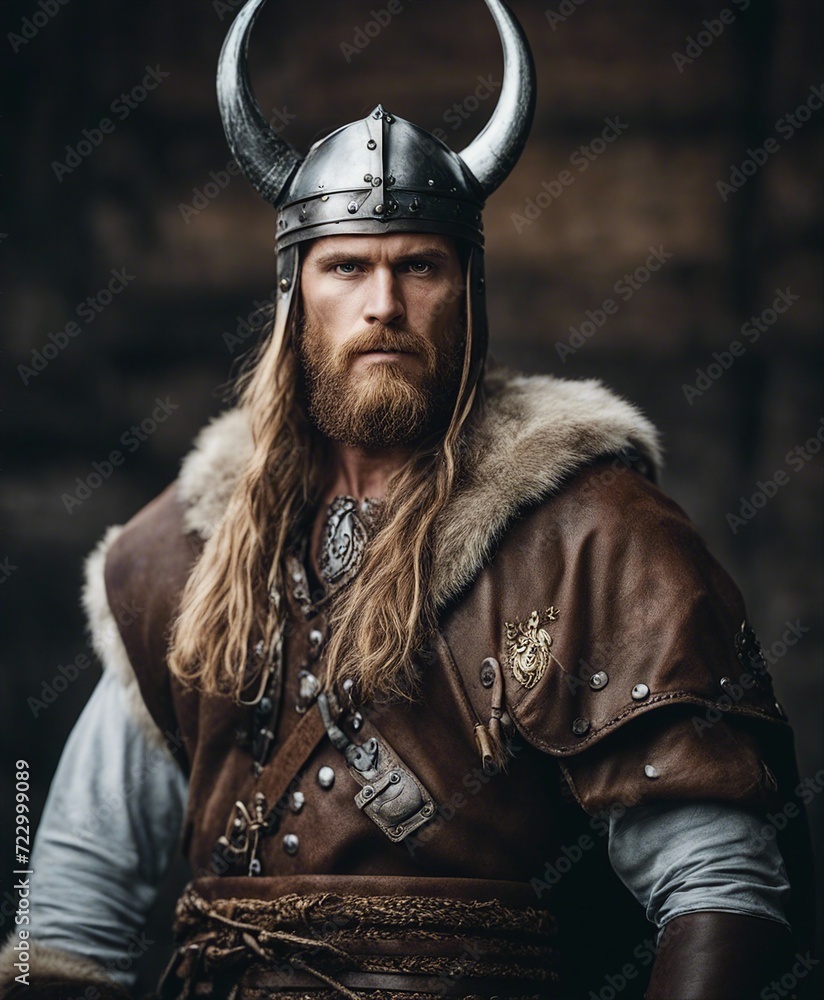 portrait of a viking warrior man, isolated white background 
