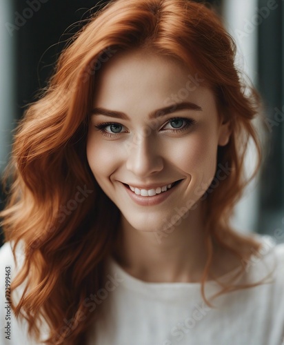 portrait of attractive college student girl with red hair and sincere smile, isolated white background 