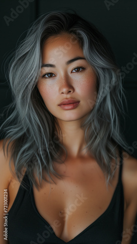 beautiful woman with gray hair,ai