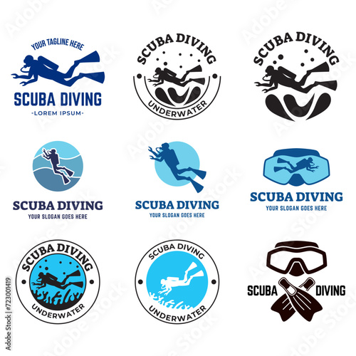 Set of Scuba diving club and diving school design.