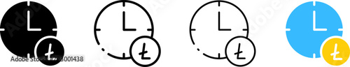 Ltc icon and clock. Different styles,Ltc inside clock icons. Vector icons